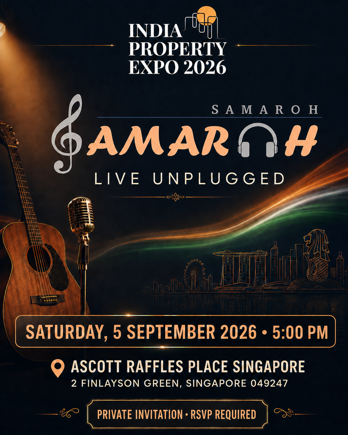 Samaroh Live Unplugged poster for India Property Expo 2026 at Ascott Raffles Place Singapore